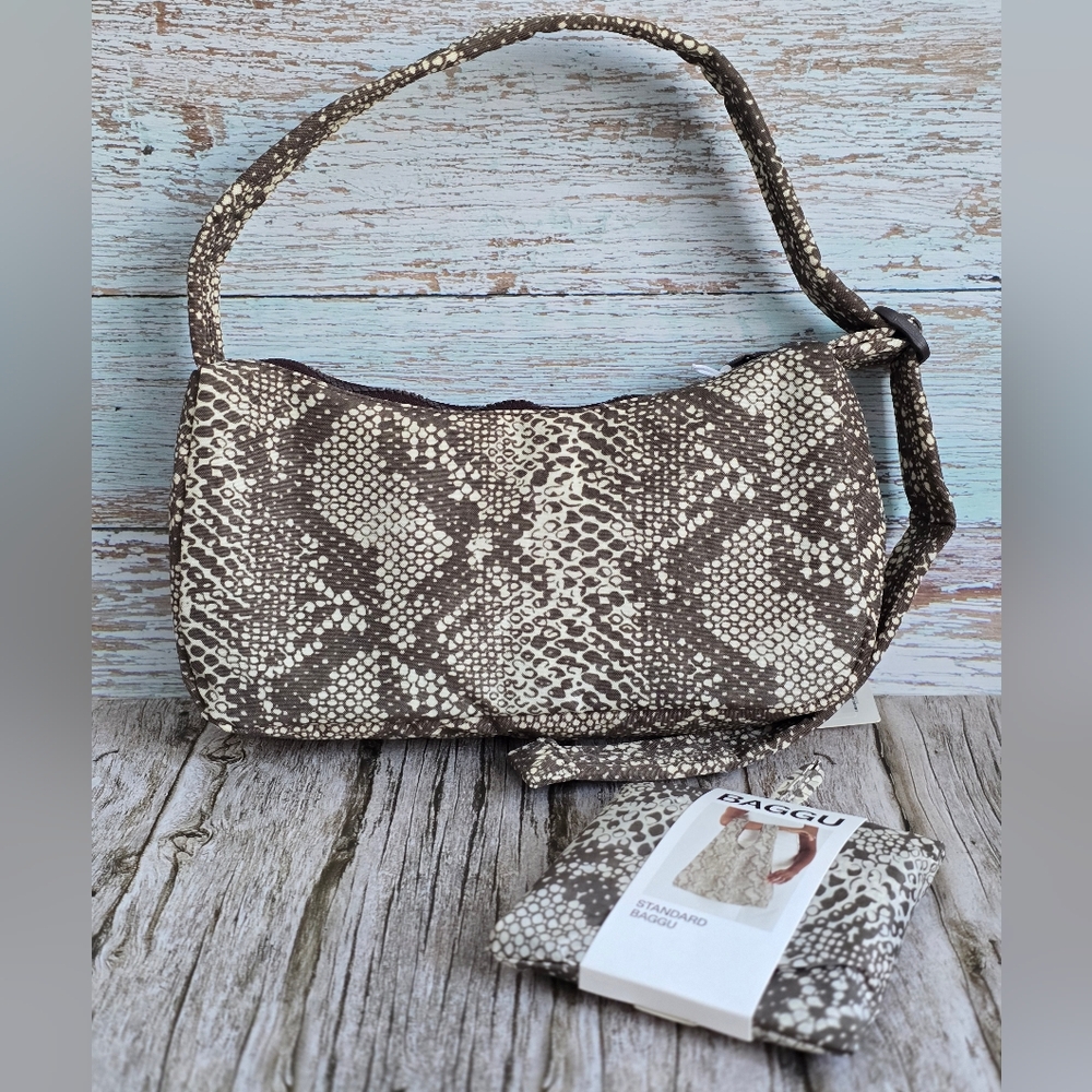 *NWT* BAGGU Cargo Shoulder Bag & Standard Bag Set In Snakeskin Print, Snake Skin - Picture 12 of 13